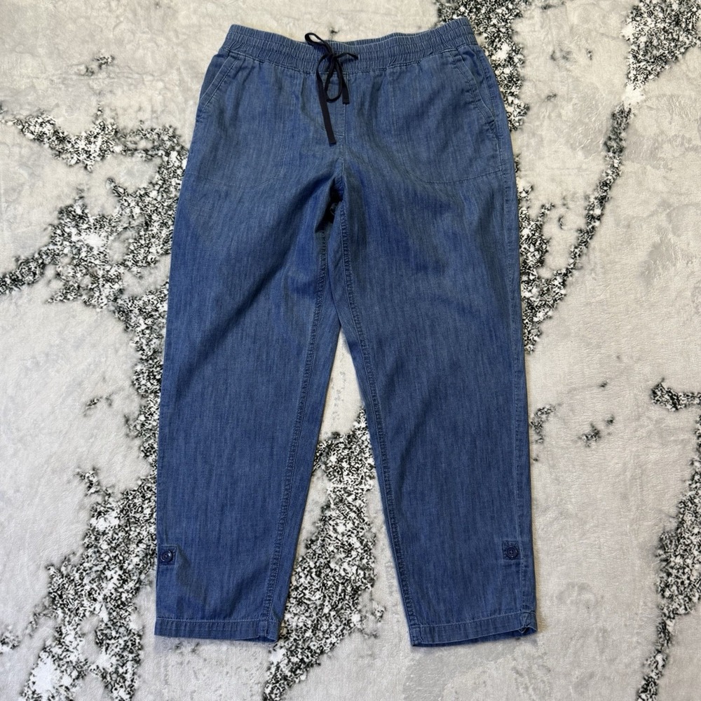 Talbots Trousers Womens Size M Blue Perfect‎ Crop Pants Ankle Tab Detail